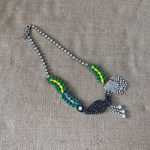 Ann Taylor peacock bird statement crystal large bib collar necklace bold bright - Picture 2 of 6